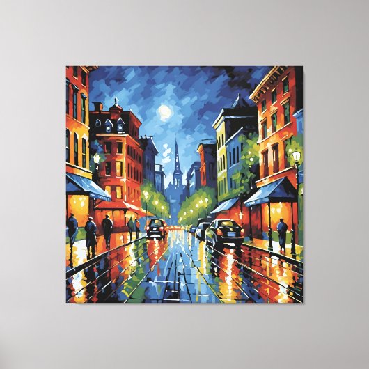 Moonlit City Street Canvas Afdruk (Voorkant)