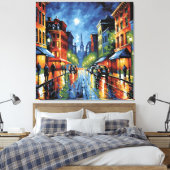 Moonlit City Street Canvas Afdruk (Insitu (Slaapkamer))