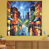 Moonlit City Street Canvas Afdruk (Insitu (Woonkamer))