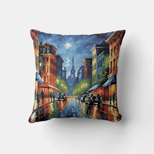 Moonlit City Street Kussen (Achterkant)