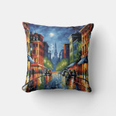 Moonlit City Street Kussen (Voorkant)