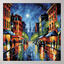 Moonlit City Street Poster