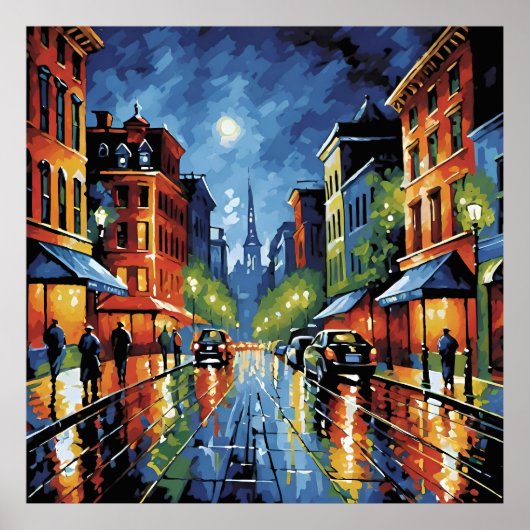 Moonlit City Street Poster (Voorkant)