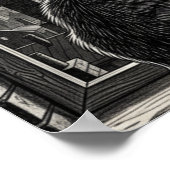 Moonlit Cityscape Cat Poster Black & White Noir  (Hoek)