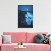Moonlit Cliffs - Tranquil Midnight Ocean Uitzicht Canvas Afdruk (Insitu (Woonkamer))