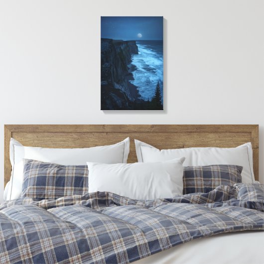 Moonlit Cliffs - Tranquil Midnight Ocean Uitzicht Canvas Afdruk (Insitu (Slaapkamer))