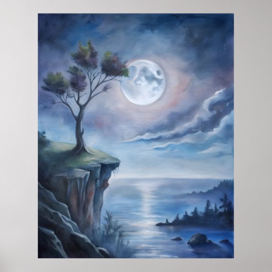 Moonlit Cliffside prachtig Poster (Voorkant)