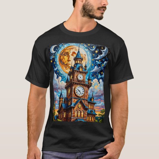Moonlit Clocktower Mosaic Dream T-shirt (Voorkant)