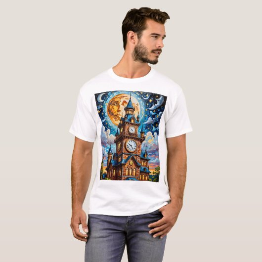 Moonlit Clocktower T-shirt Mozaïek Retro Magic (Voorkant volledig)