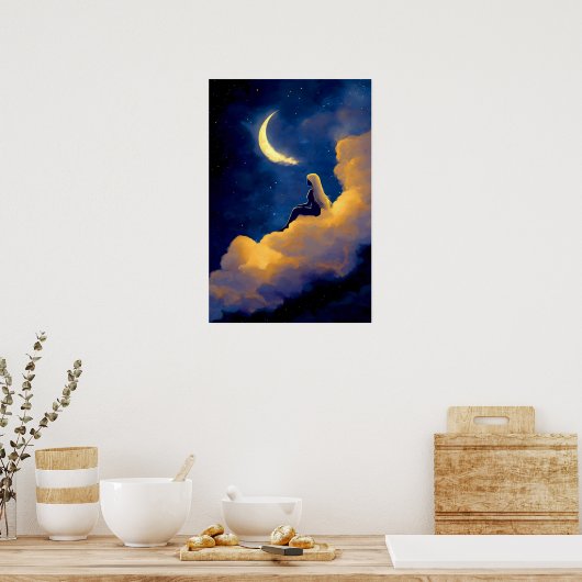 Moonlit Clouds Poster 16x24 Dreamy Wall Art (Keuken)