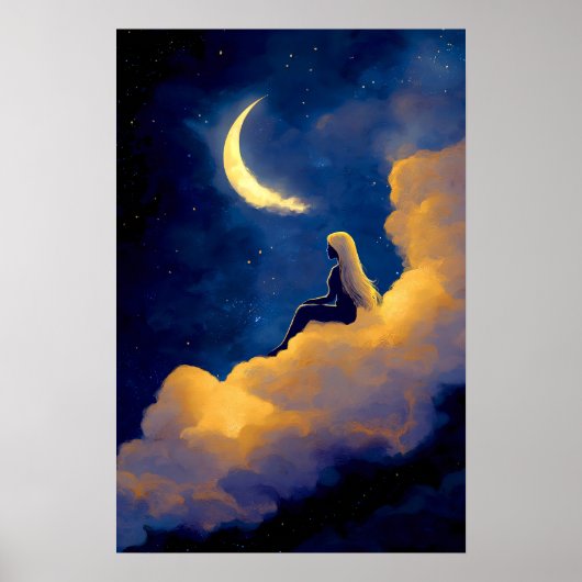 Moonlit Clouds Poster 16x24 Dreamy Wall Art (Voorkant)
