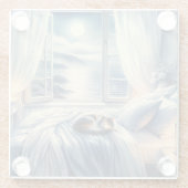 Moonlit Coastal Bedroom with Sleeping Cat Glazen Onderzetter (Achterkant)