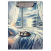 Moonlit Coastal Bedroom with Sleeping Cat Klembord (Voorkant)