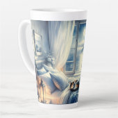 Moonlit Coastal Bedroom with Sleeping Cat Latte Mok (Linkerhoek)