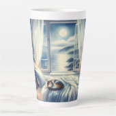 Moonlit Coastal Bedroom with Sleeping Cat Latte Mok (Voorkant)