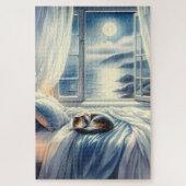 Moonlit Coastal Bedroom with Sleeping Cat Legpuzzel (Verticaal)