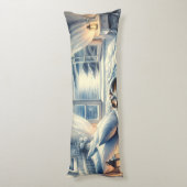 Moonlit Coastal Bedroom with Sleeping Cat Lichaamskussen (Achterkant (Verticaal))