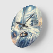 Moonlit Coastal Bedroom with Sleeping Cat Ronde Klok (Hoek)