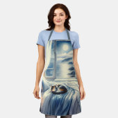Moonlit Coastal Bedroom with Sleeping Cat Schort (Gedragen)