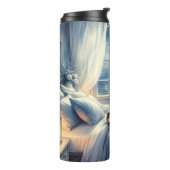 Moonlit Coastal Bedroom with Sleeping Cat Thermosbeker (Gedraaid links)