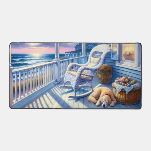 Moonlit Coastal Porch met Dog & Ocean Uitzicht Bureaumat (Voorkant)