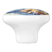 Moonlit Coastal Porch met Dog & Ocean Uitzicht Keramische Knop (Zijkant)