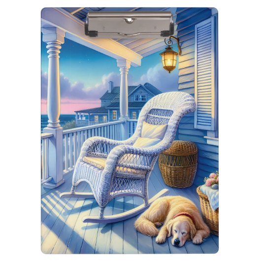 Moonlit Coastal Porch met Dog & Ocean Uitzicht Klembord (Voorkant)