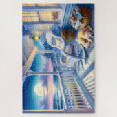 Moonlit Coastal Porch met Dog & Ocean Uitzicht Legpuzzel (Verticaal)