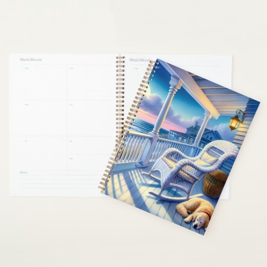 Moonlit Coastal Porch met Dog & Ocean Uitzicht Planner (Display)