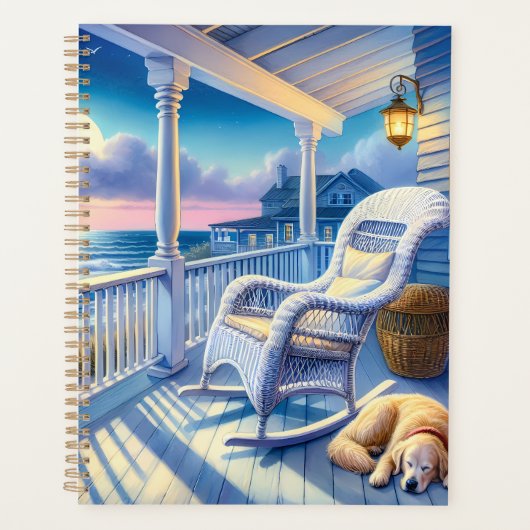 Moonlit Coastal Porch met Dog & Ocean Uitzicht Planner (Voorkant)