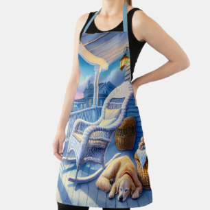 Moonlit Coastal Porch met Dog & Ocean Uitzicht Schort