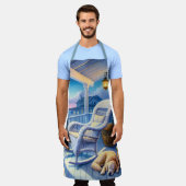 Moonlit Coastal Porch met Dog & Ocean Uitzicht Schort (Gedragen)