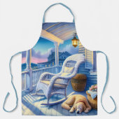 Moonlit Coastal Porch met Dog & Ocean Uitzicht Schort (Voorkant)