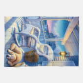 Moonlit Coastal Porch met Dog & Ocean Uitzicht Theedoek (Horizontaal)