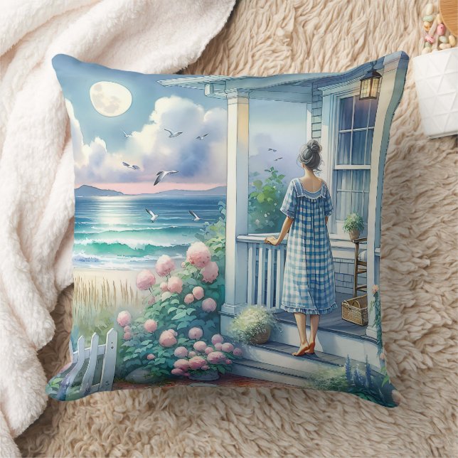 Moonlit Cottage Porch bij het Zee Kussen (Deken)