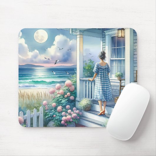 Moonlit Cottage Porch bij het Zee Muismat (Met muis)