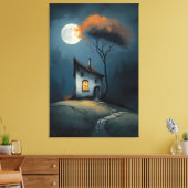 Moonlit Cottage Under the Autumn Tree Canvas Afdruk (Insitu (Woonkamer))