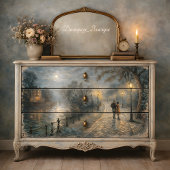 Moonlit Couple Walking Riverside Path Decoupage Tissuepapier