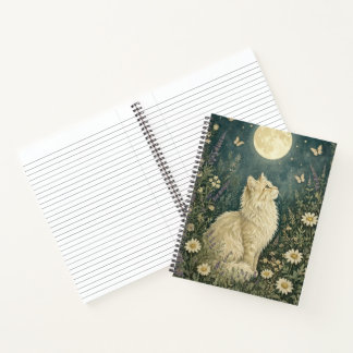 Moonlit Cream Cat Botanical Painting Notitieboek