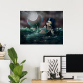 Moonlit Creek Mermaid Poster Print (Thuiskantoor)