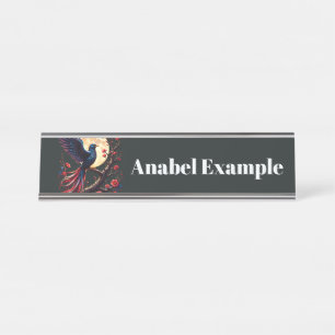 Moonlit Crimsonwing – Mystieke Fantasie Vogel.  Bureau Naambordje