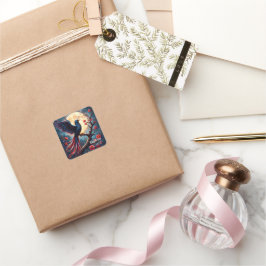 Moonlit Crimsonwing – Mystieke Fantasie Vogel.  Vierkante Sticker