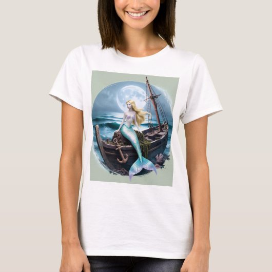 Moonlit Depths: Zeemeermin en de Vergeten Schipper T-shirt (Voorkant)