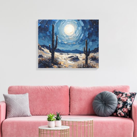Moonlit Desert Premium Wrapped Canvas Muurkunst (Insitu (Woonkamer))
