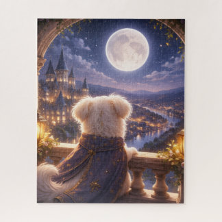 Moonlit Dream – Dog Watching a Magical City Puzzle Legpuzzel