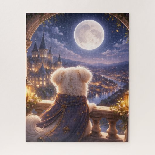 Moonlit Dream – Dog Watching a Magical City Puzzle Legpuzzel (Verticaal)
