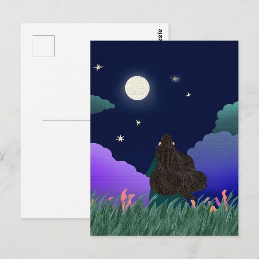 Moonlit Dreamer Girl Postcard Briefkaart (Voorkant / Achterkant)
