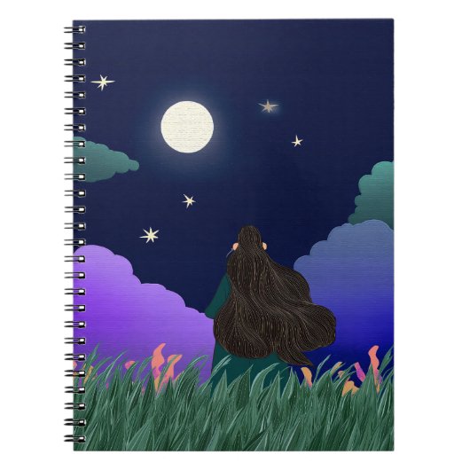 Moonlit Dreamer Girl Spiral Notebook Notitieboek (Voorkant)