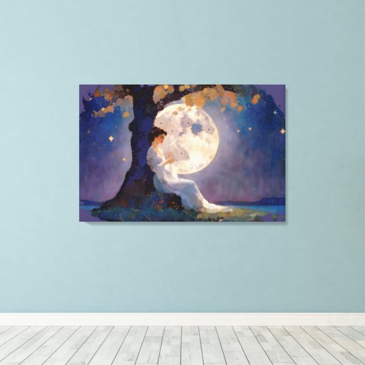 Moonlit Dreamer - Serene Night Sky Canvas Afdruk (Insitu (Houten vloer))