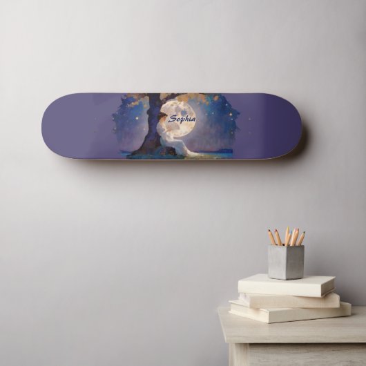 Moonlit Dreamer - Serene Night Sky Persoonlijk Skateboard (Muurkunst (Horizontaal))